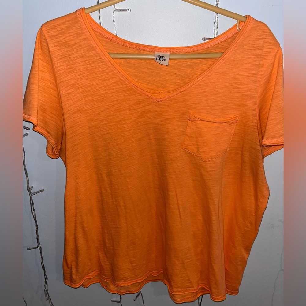 SEW IN LOVE mineral wash tee shirt coral orange size large